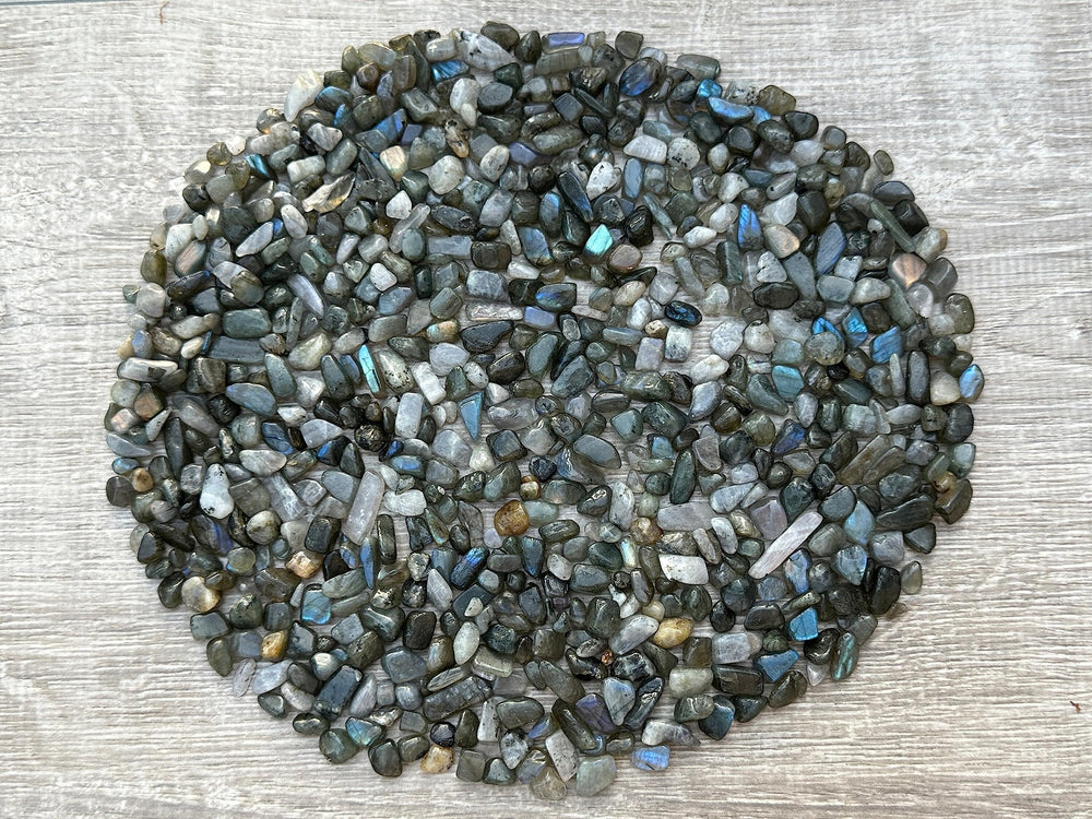 GAF TREASURES Labradorite Blue Chips used as garden path accents for color and texture.