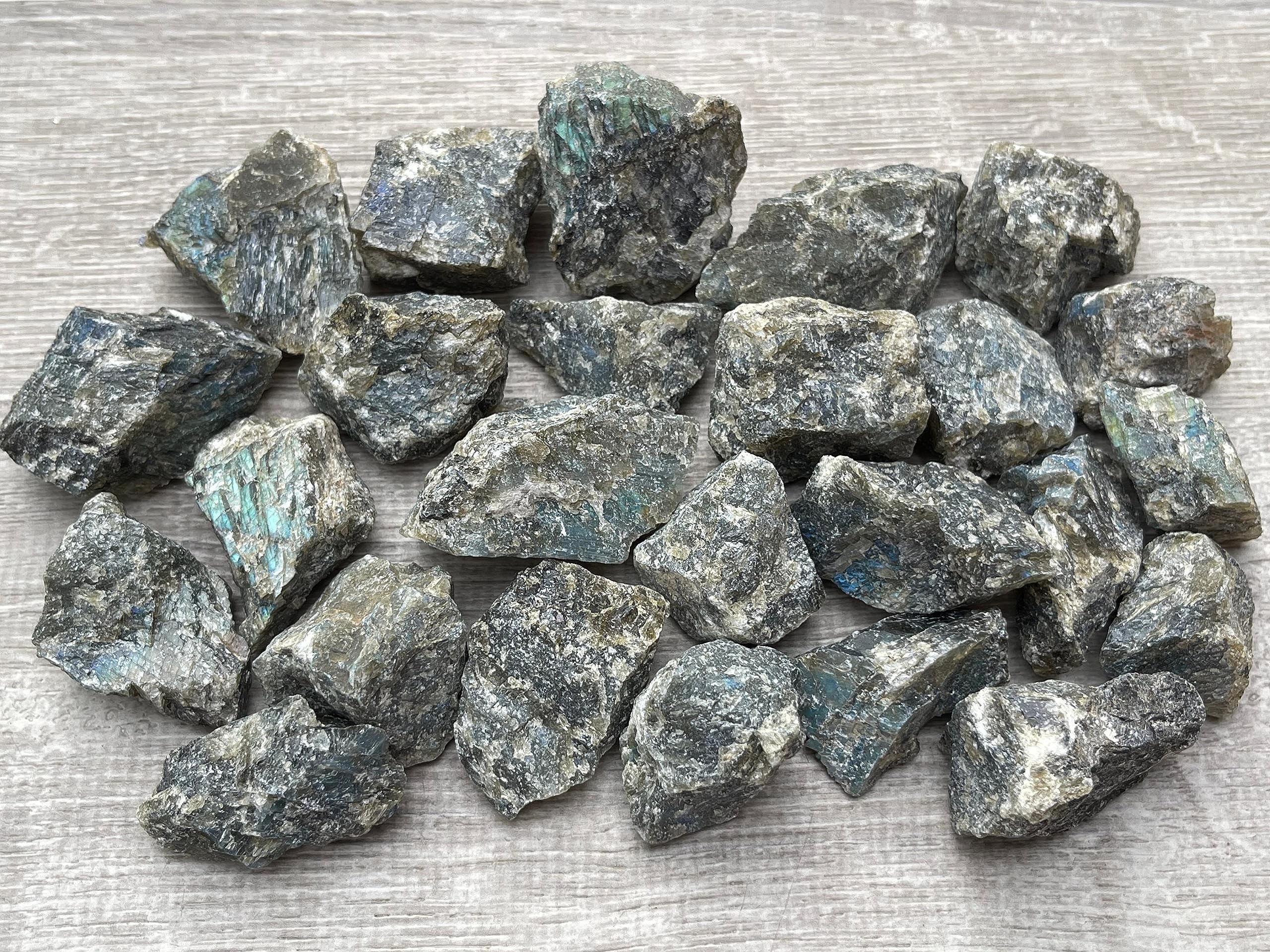 GAF TREASURES Labradorite rough stone shows color play, perfect for jewelry crafting.