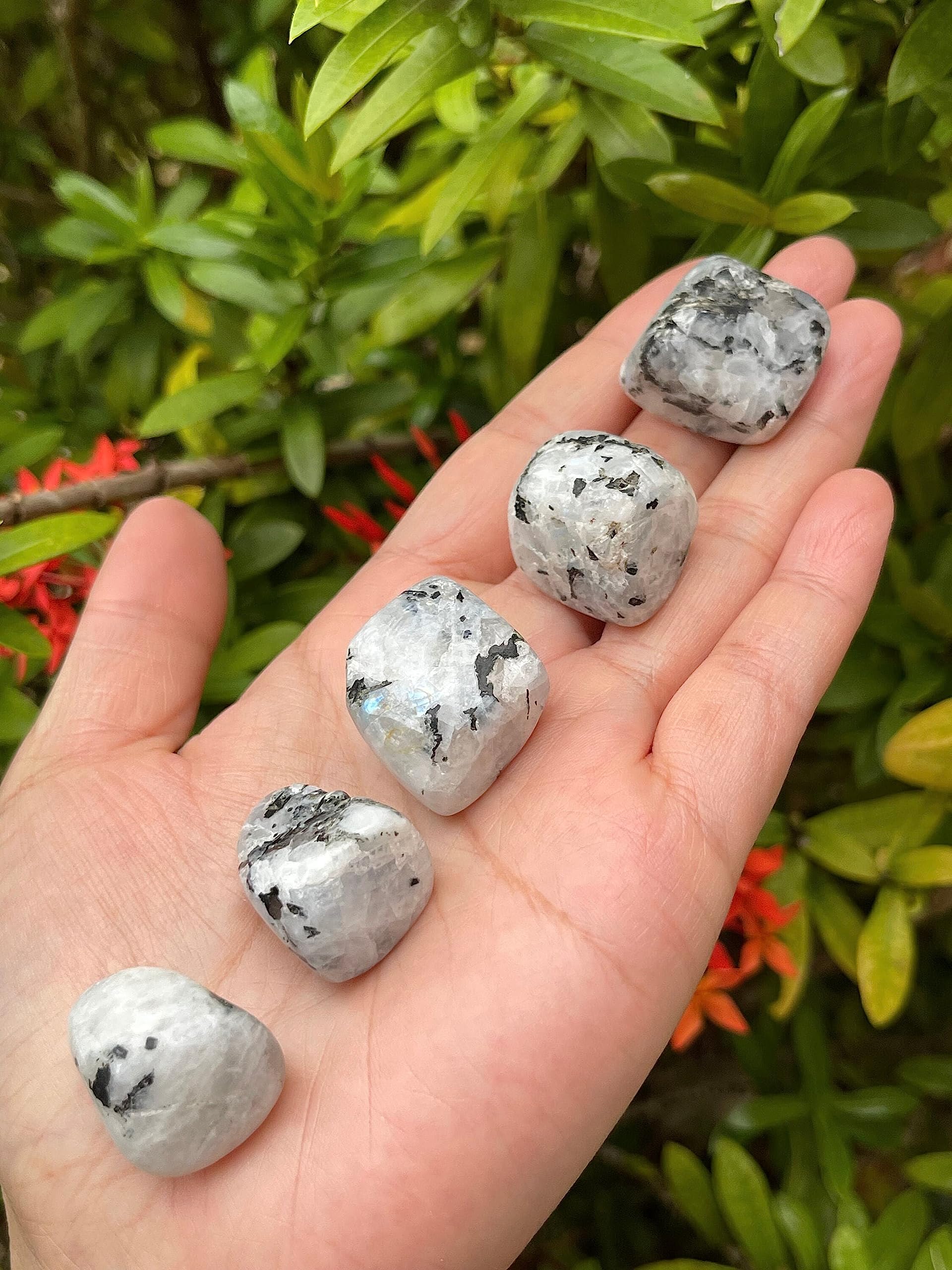 GAF TREASURES rainbow moonstone stones for Reiki and mood enhancement sessions.