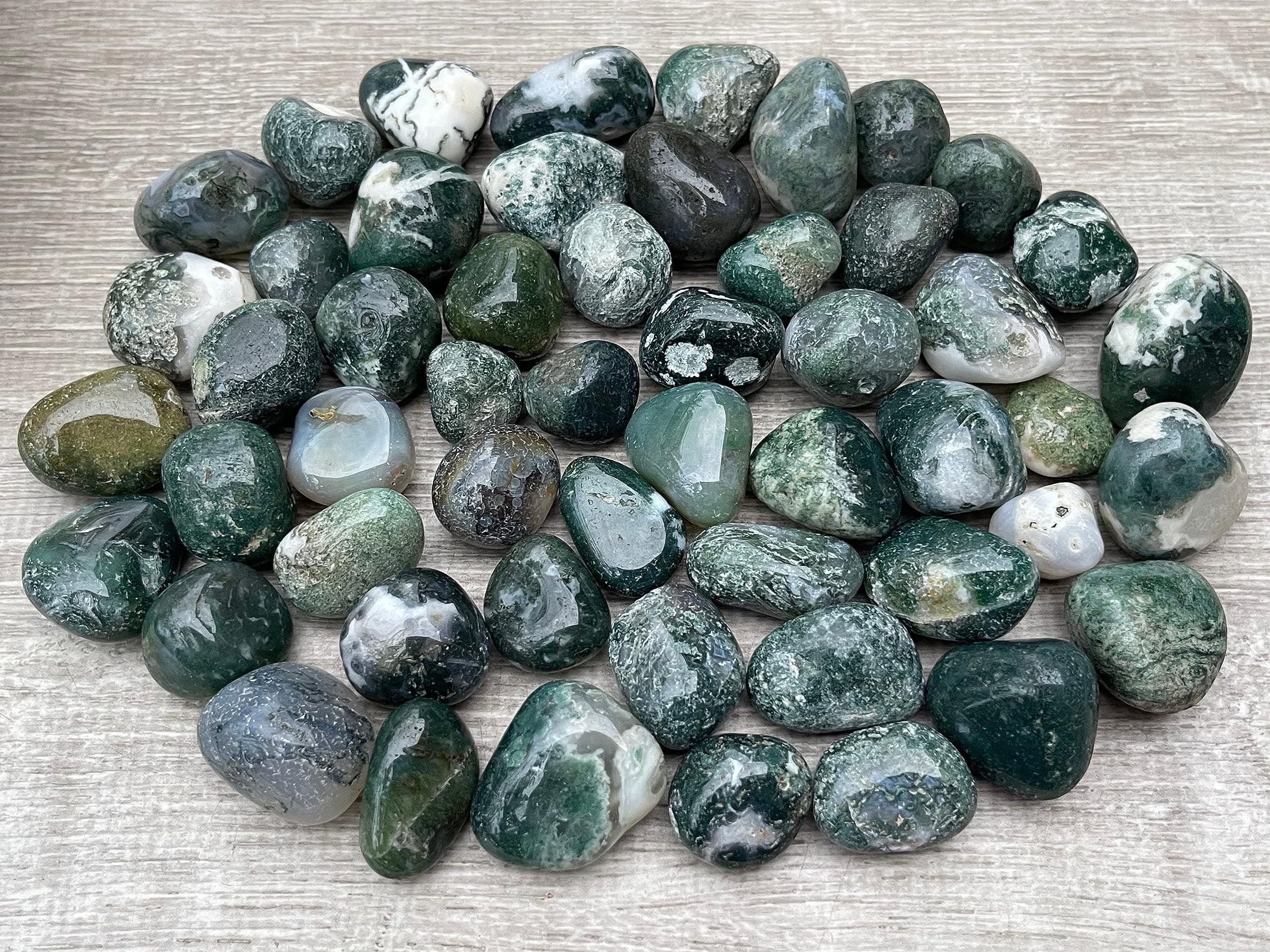 GAF Treasures Moss Agate stones in a bag for portable use