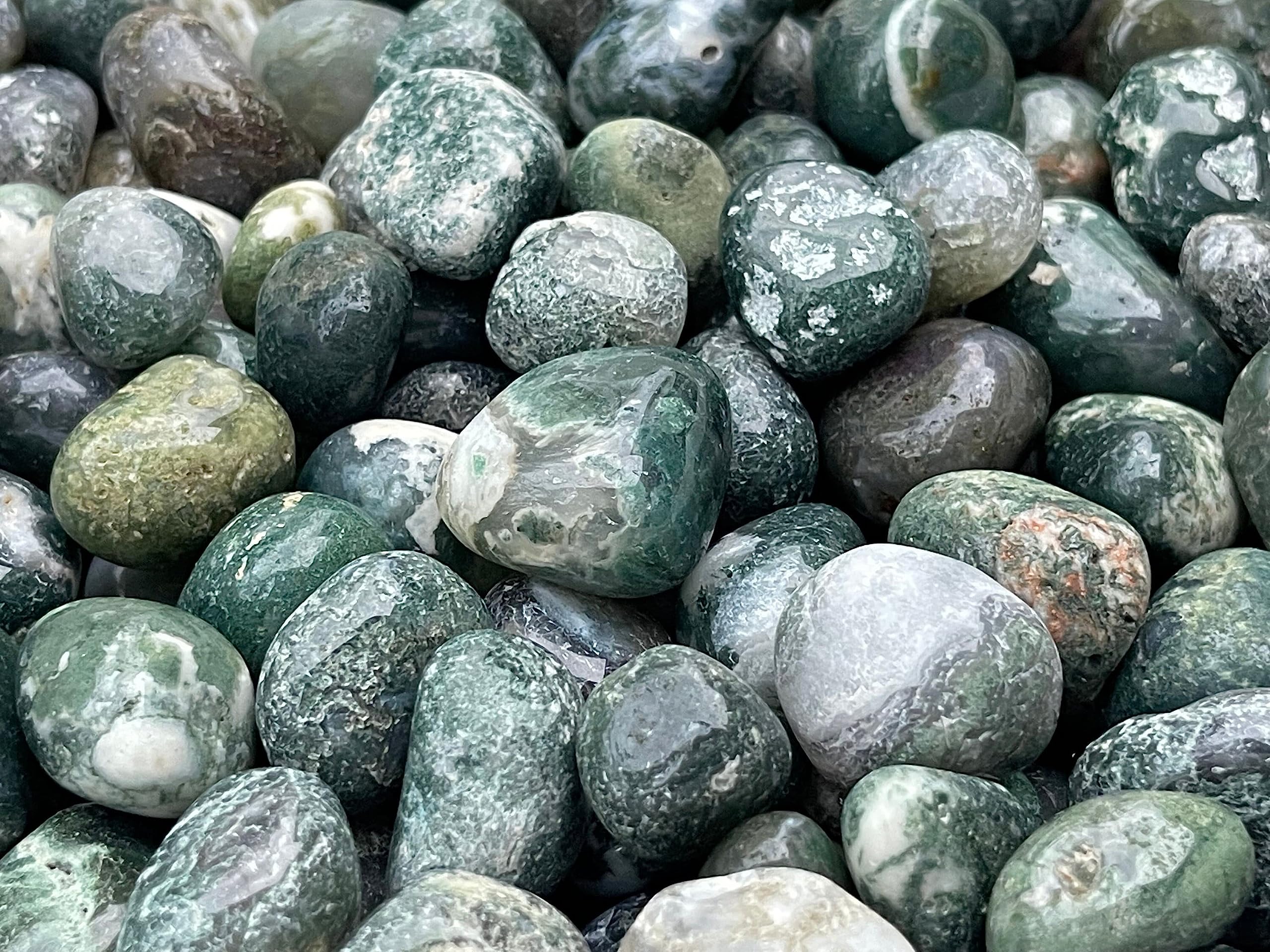 GAF Treasures Moss Agate tumbled stones sized 0.75–1.25 inches