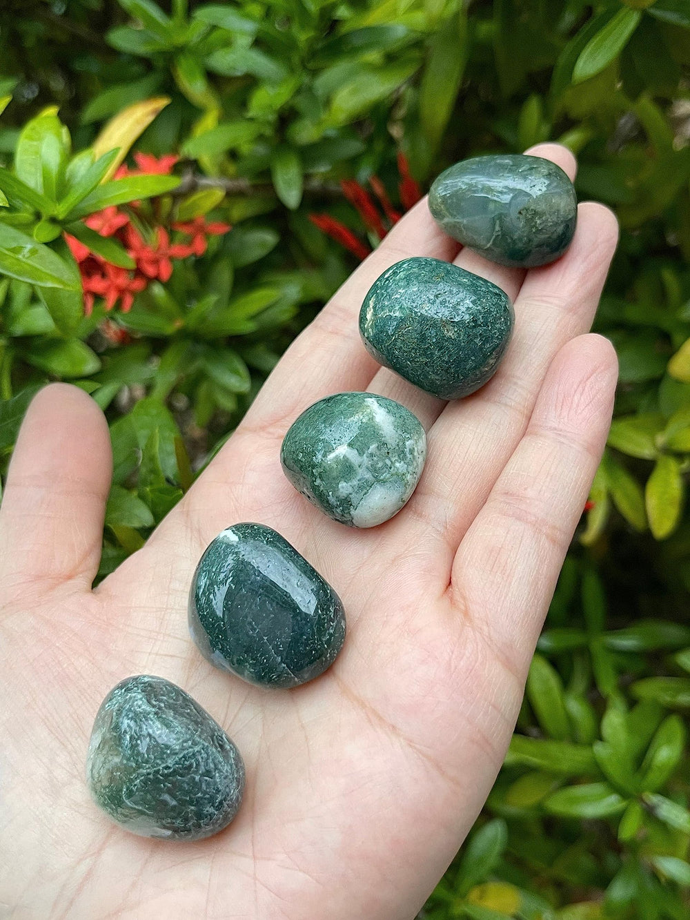 GAF Treasures Moss Agate stones in natural tones for grounding