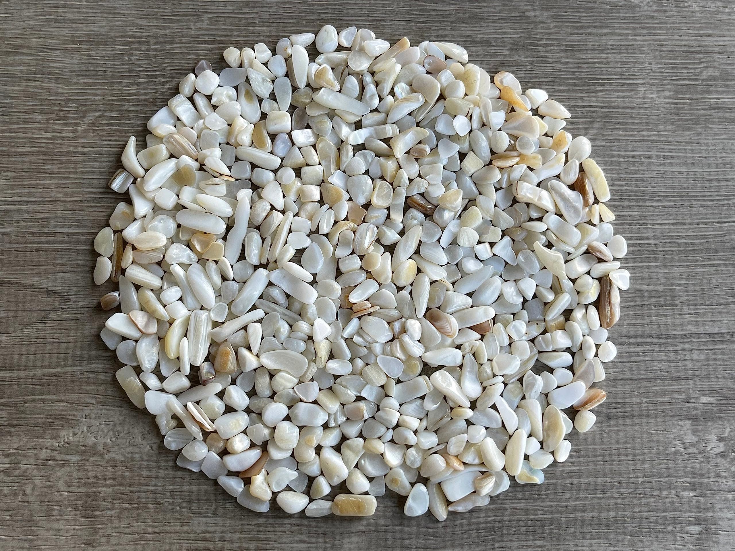 GAF TREASURES Mother of Pearl chips 5mm-18mm versatile sizes for craft assemblies and inlays.