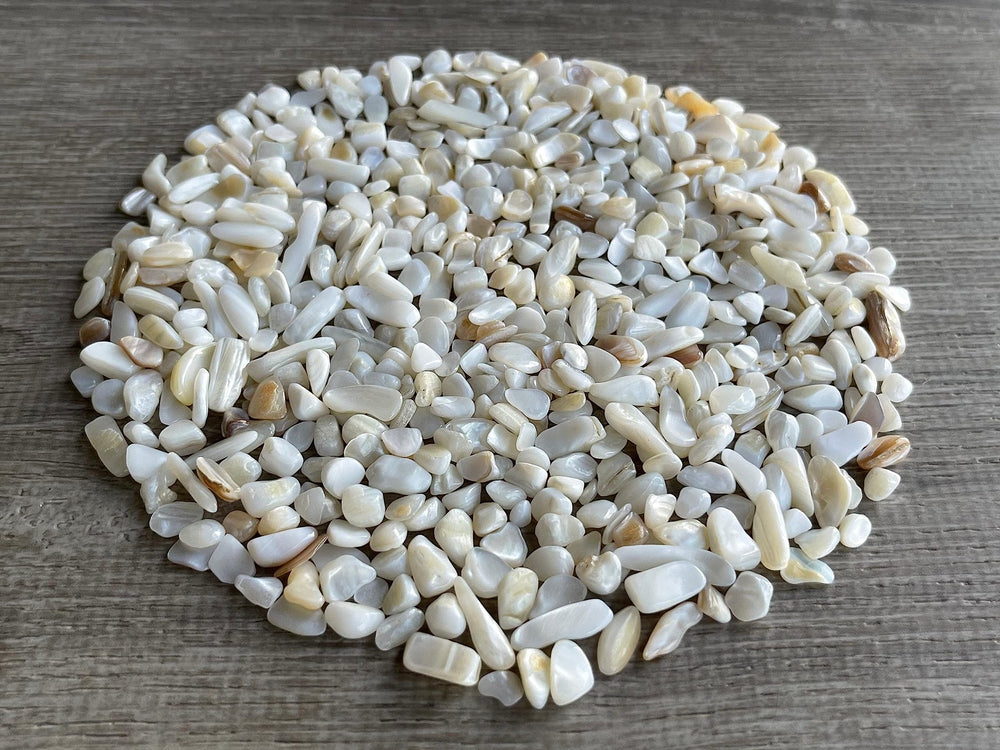 GAF TREASURES mother of pearl chips irregular edges ideal for mosaic accents and epoxy projects.