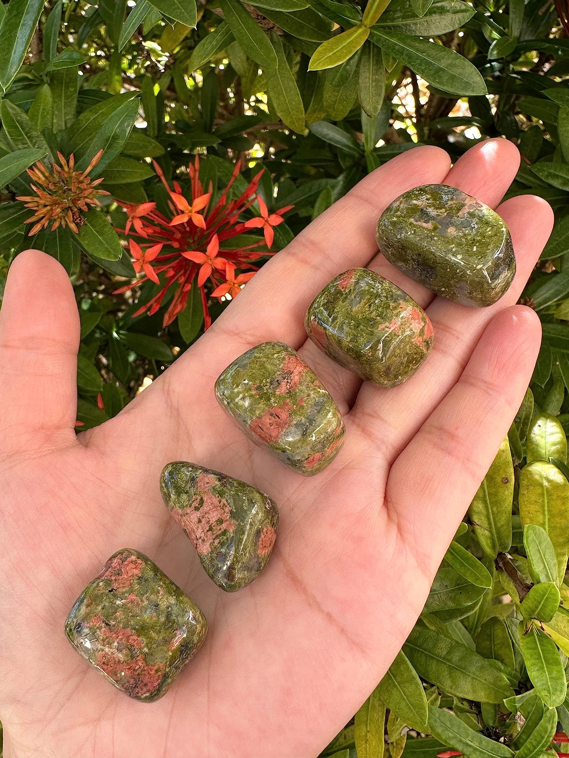 GAF TREASURES natural unakite tones displayed for craft and display purposes