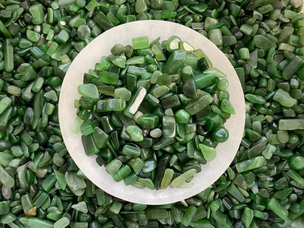 GAF TREASURES undrilled jade chips suitable for epoxy crafts and orgonite projects.