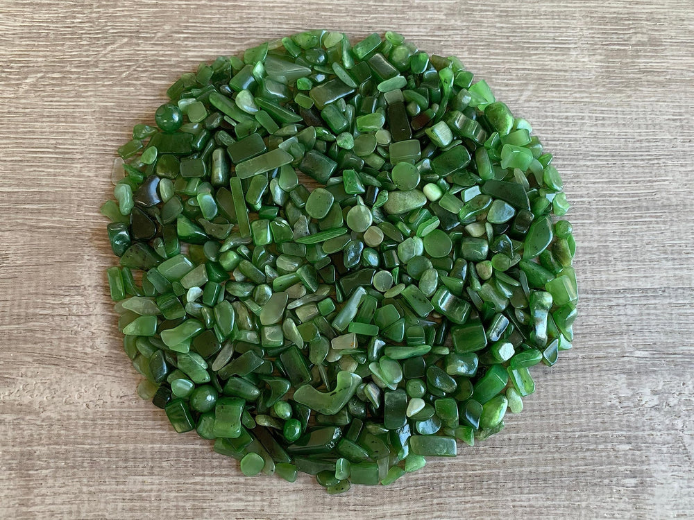 GAF TREASURES Nephrite Jade Chips semi-tumbled edges add smooth charm to handmade pieces.