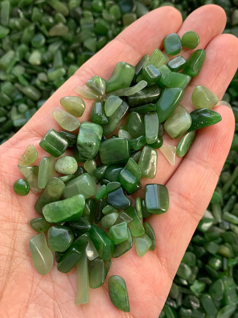 GAF TREASURES nephrite jade chips for air plant substrates and natural displays.