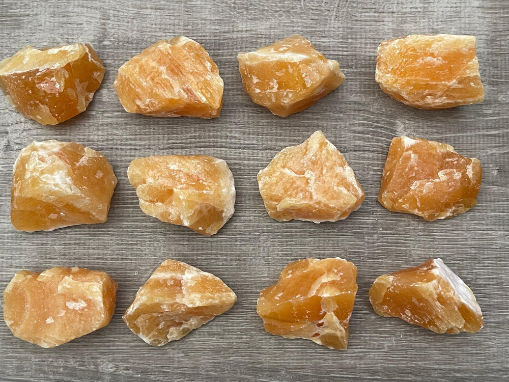 GAF TREASURES orange calcite rough large stone for display and educational exploration.