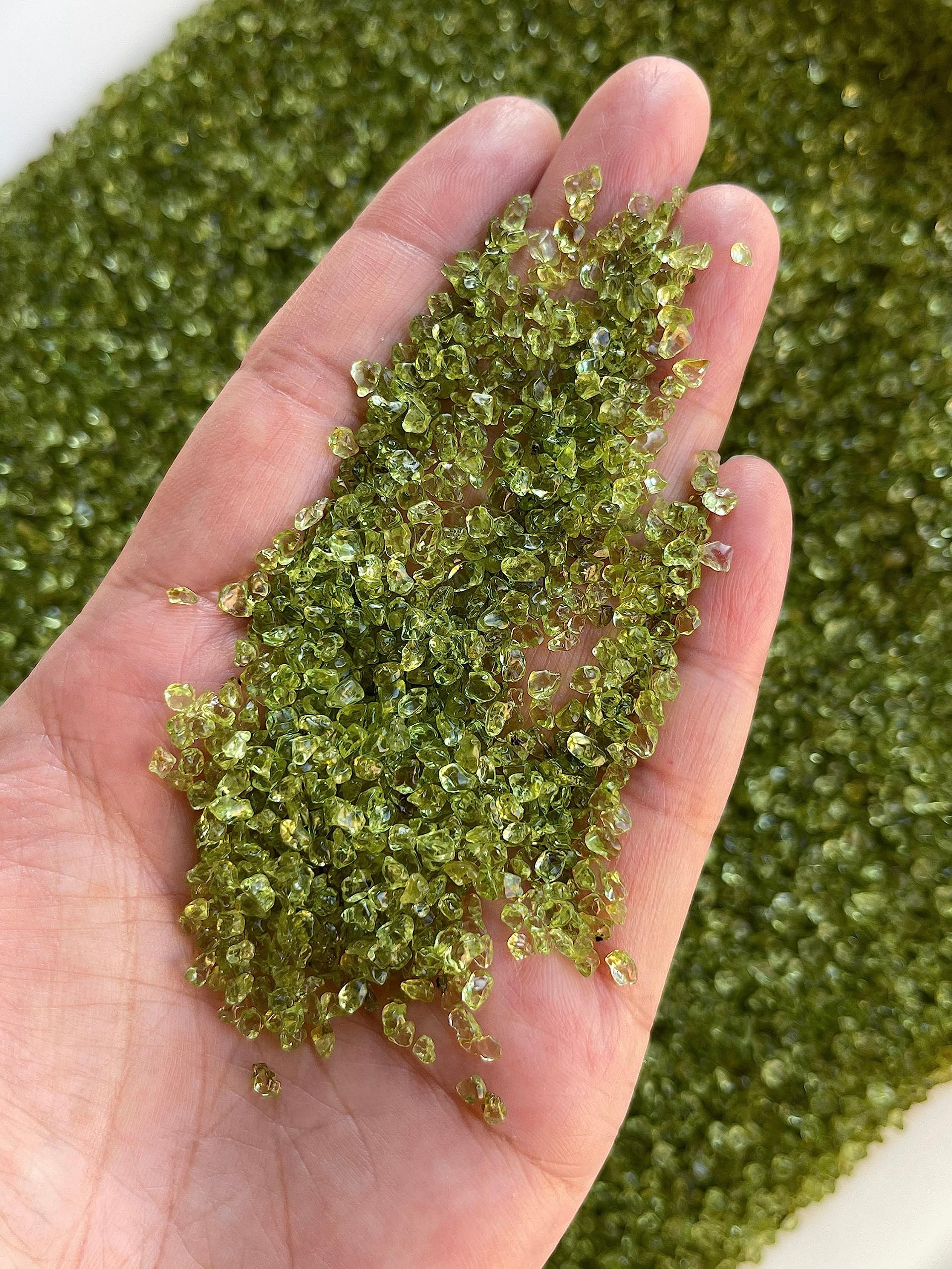 GAF TREASURES Peridot Chips undrilled crushed; versatile for crafts and decorative projects