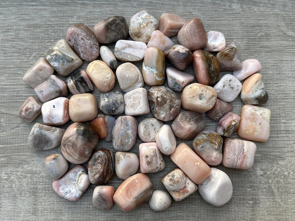GAF Treasures Pink Opal tumbled stones suitable for yoga and meditation spaces.