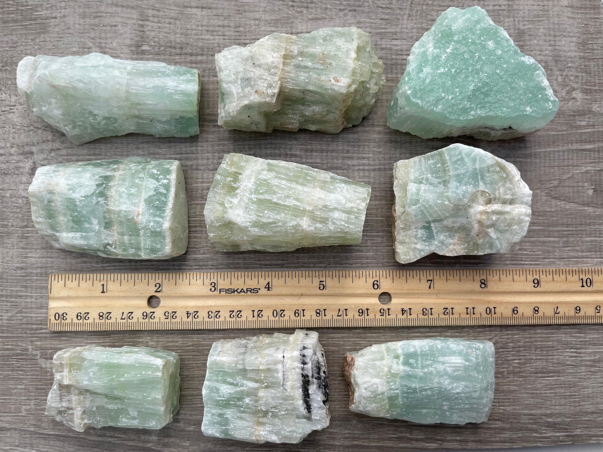 GAF TREASURES Pistachio Calcite rough stone, 2-3 inches, unique texture.