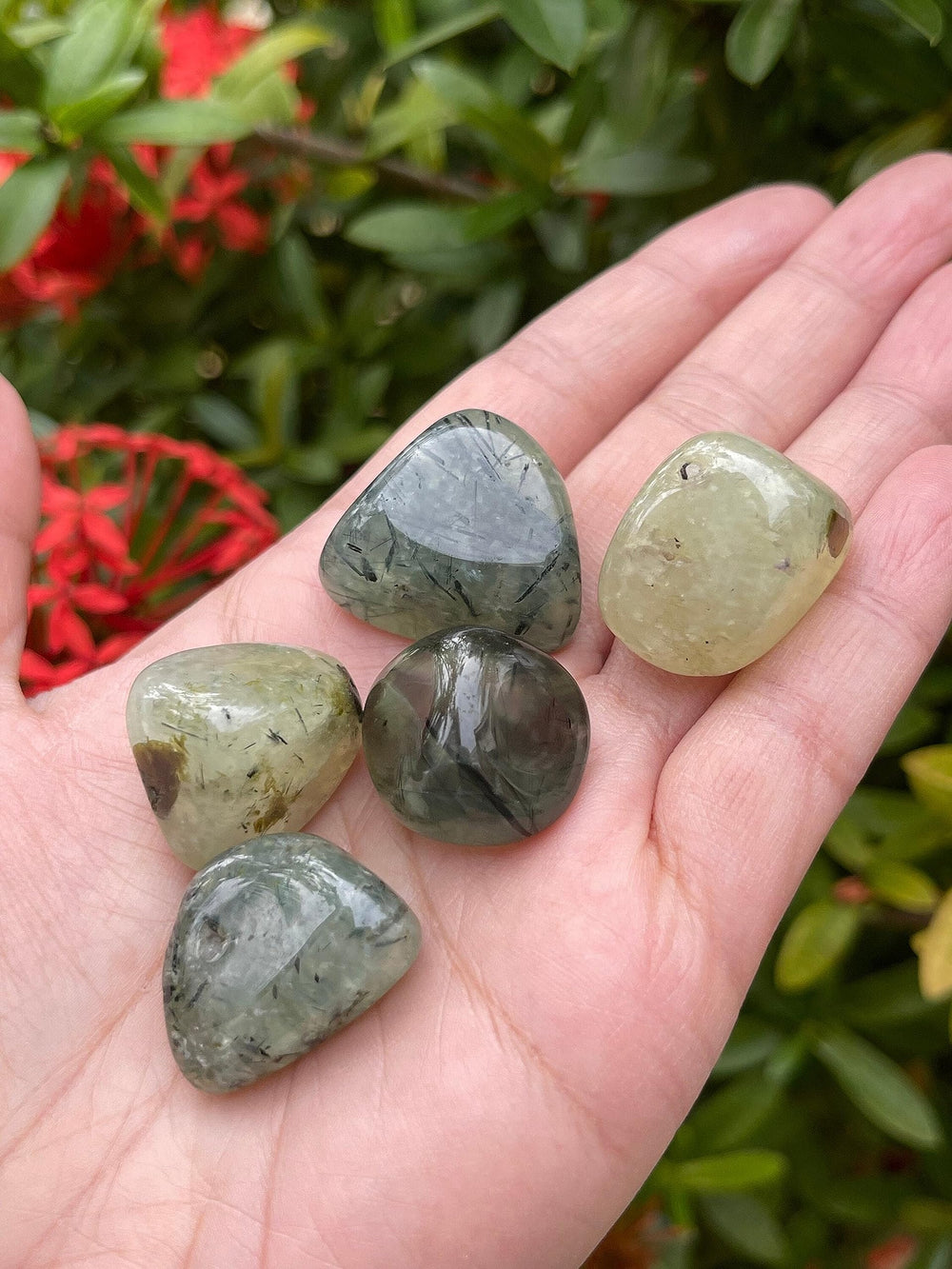 GAF TREASURES prehnita con rutilo, adecuada para meditaciones cortas diarias.