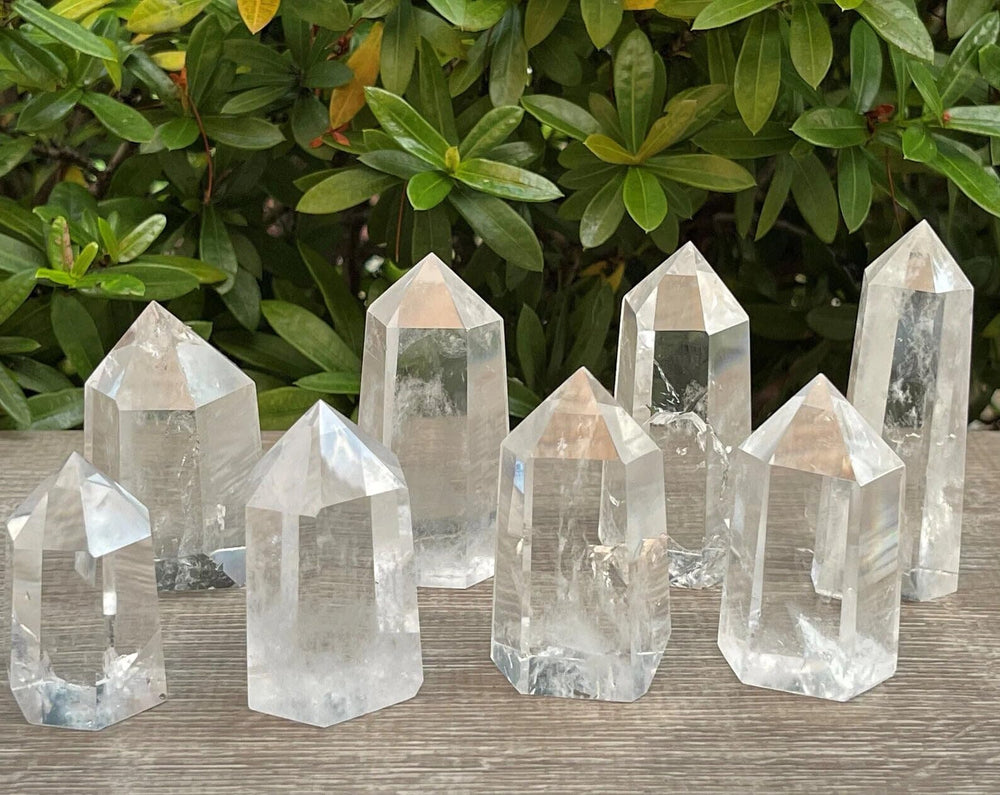 GAF TREASURES Premium Clear Quartz Obelisk front view shows clarity for meditation.