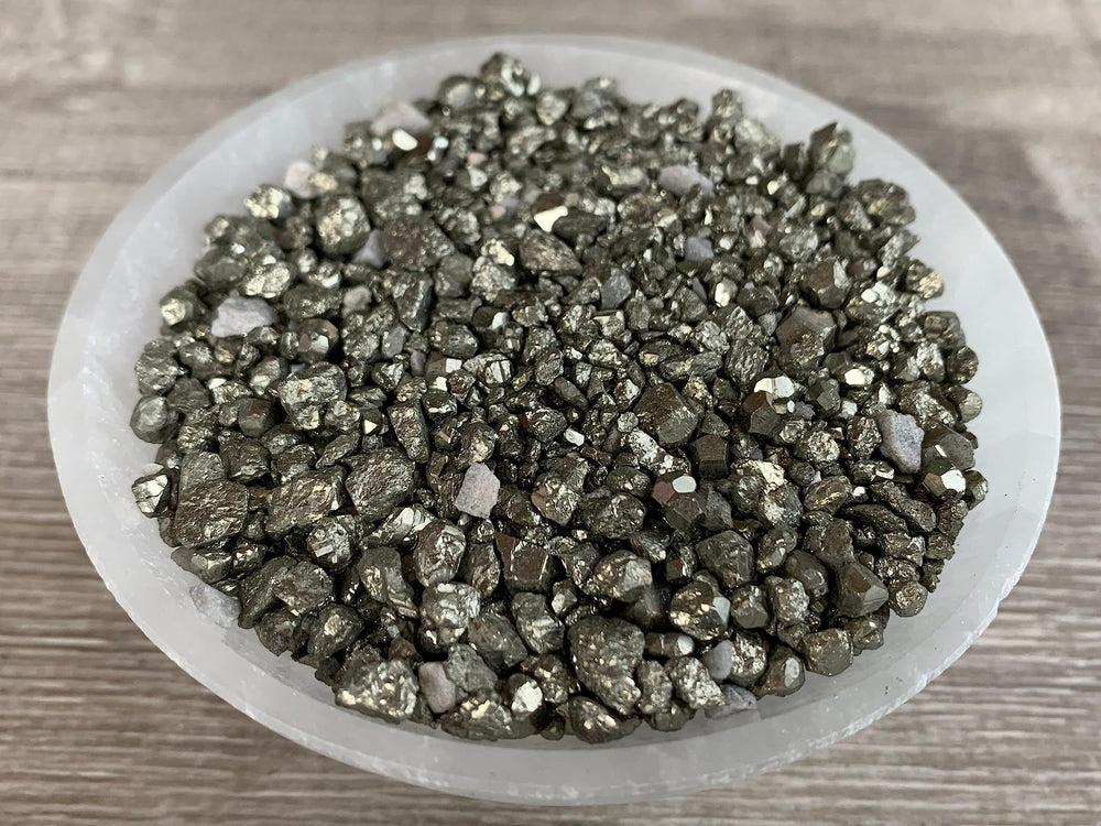 GAF TREASURES Pyrite Chips semi-tumbled edges ideal for home décor projects.