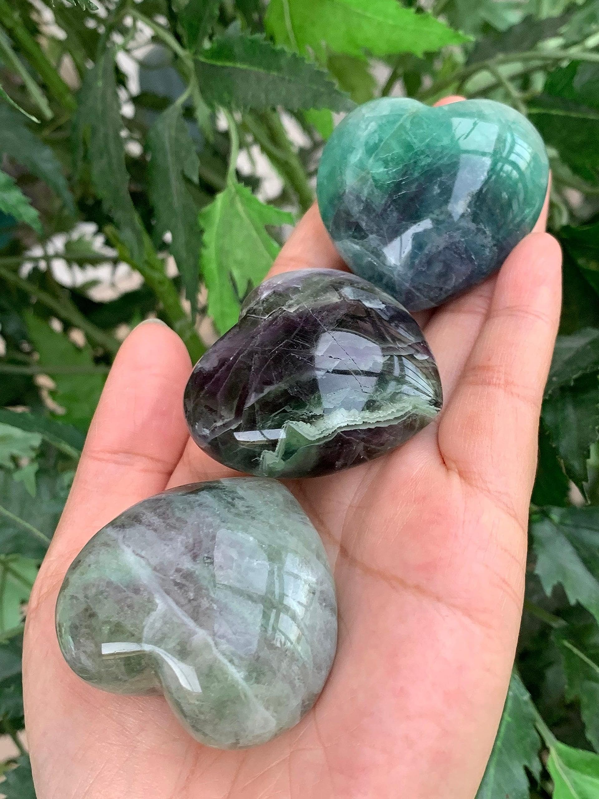 GAF TREASURES Rainbow Fluorite Heart bulk-lot option shown in product photos