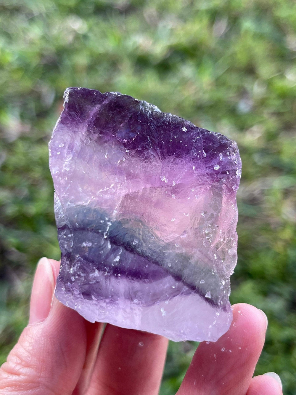 GAF Treasures Rainbow Fluorite rough stone showing vivid color bands for display and meditation