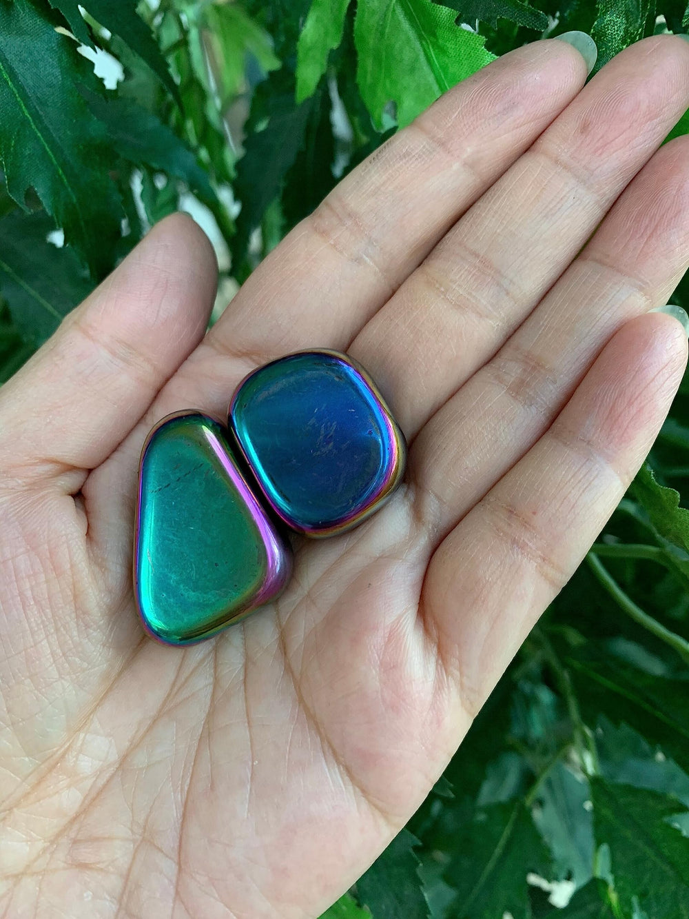 GAF Treasures polished rainbow hematite rocks brighten energy work with shimmer.