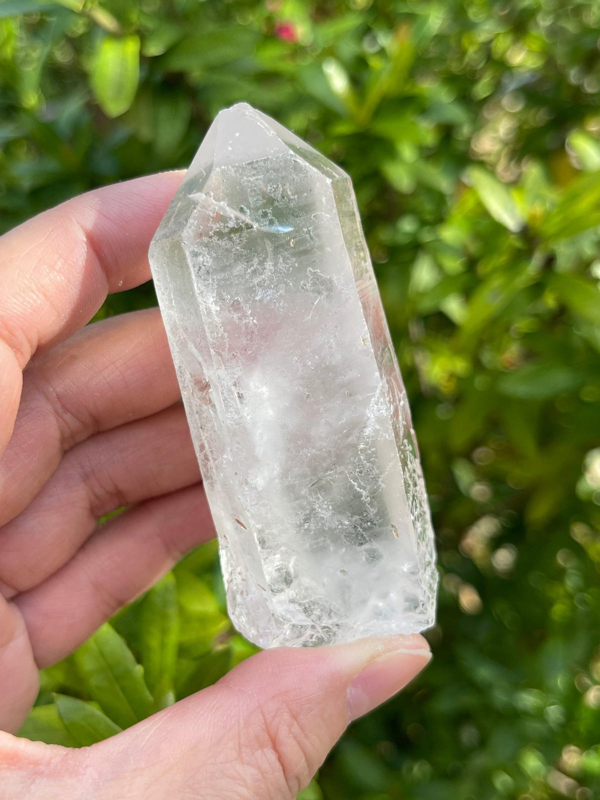 GAF TREASURES raw clear quartz point 2-3in shines with clarity for home display.