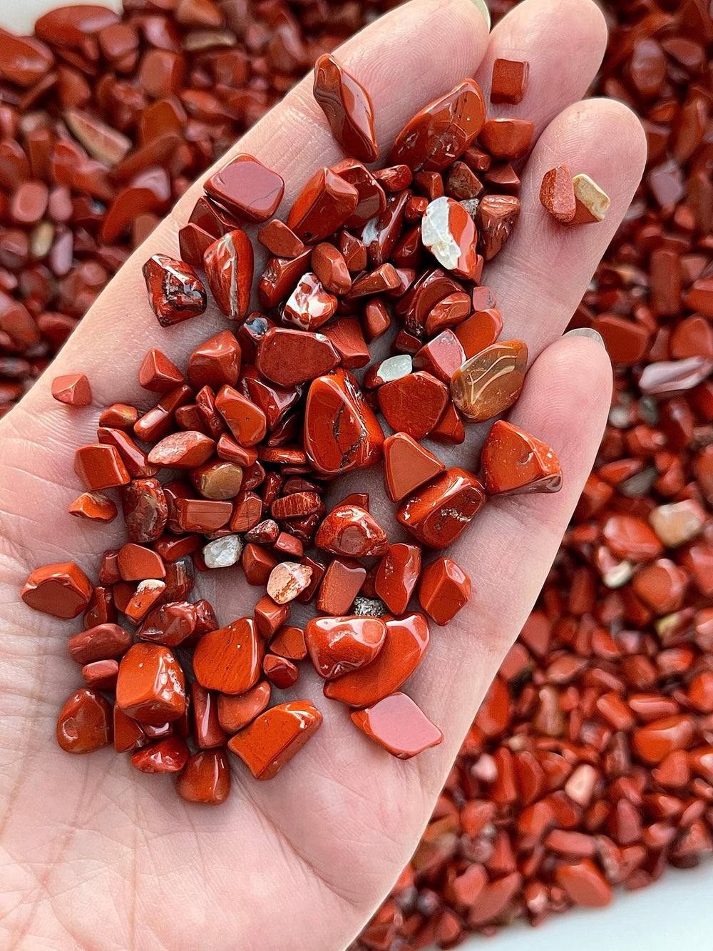 GAF TREASURES Red Jasper chips ideal for garden decor accents.
