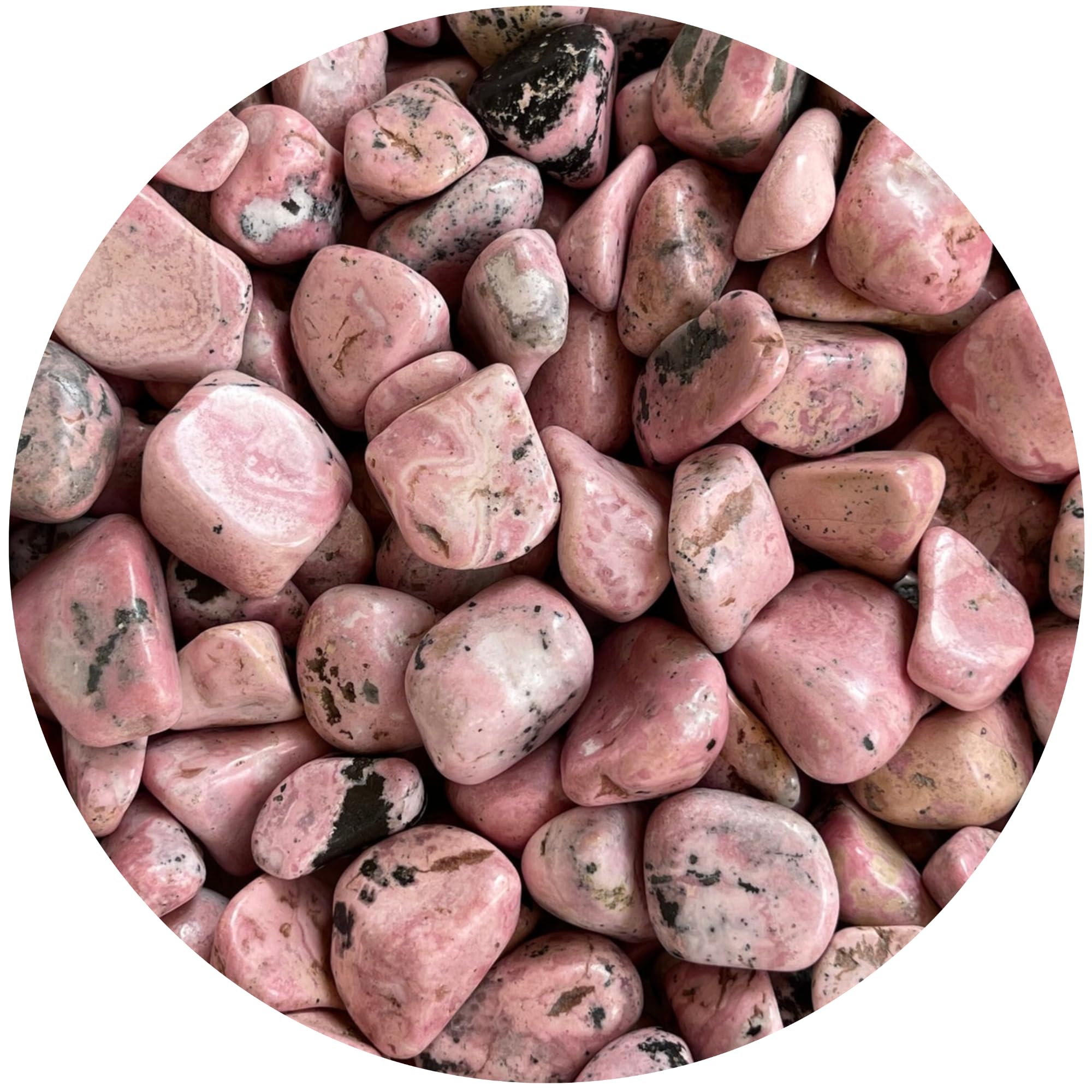 GAF TREASURES Rhodonite tumbled stones in pink tones for meditation and emotional balance