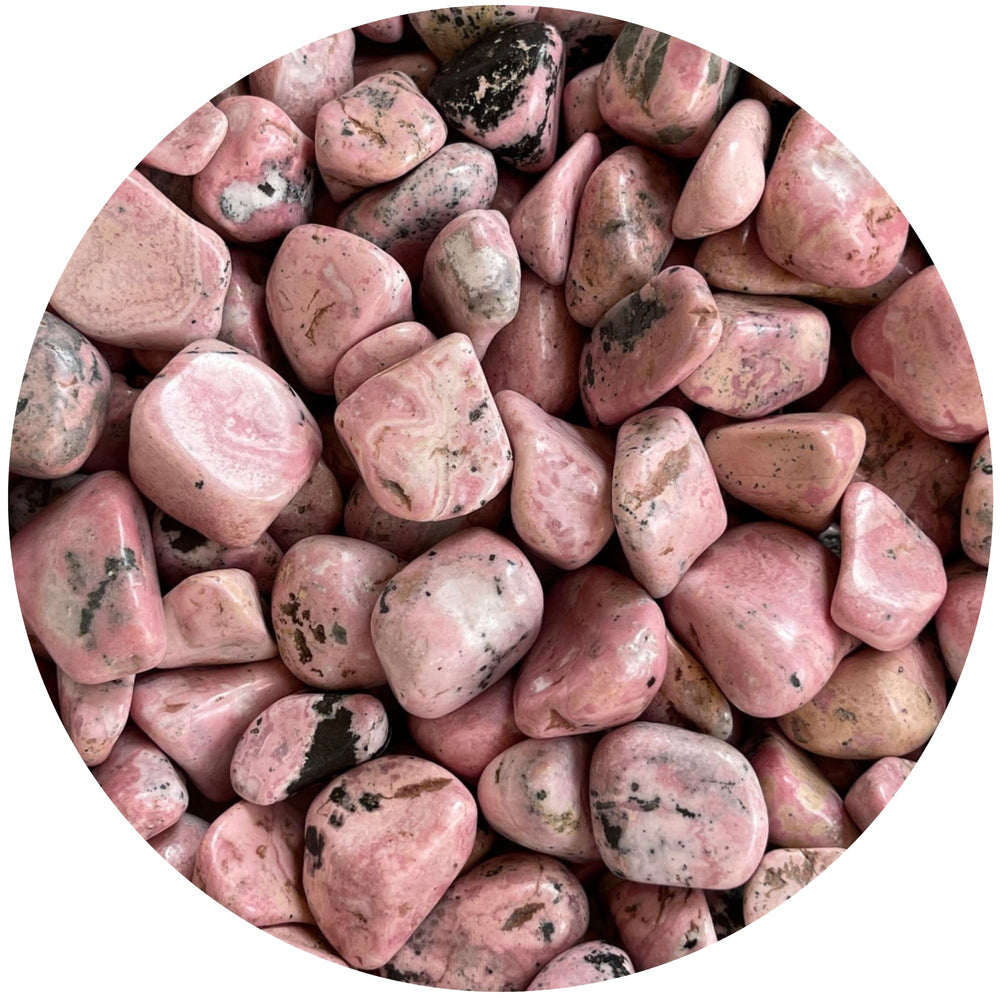 GAF TREASURES Rhodonite tumbled stones in pink tones for meditation and emotional balance