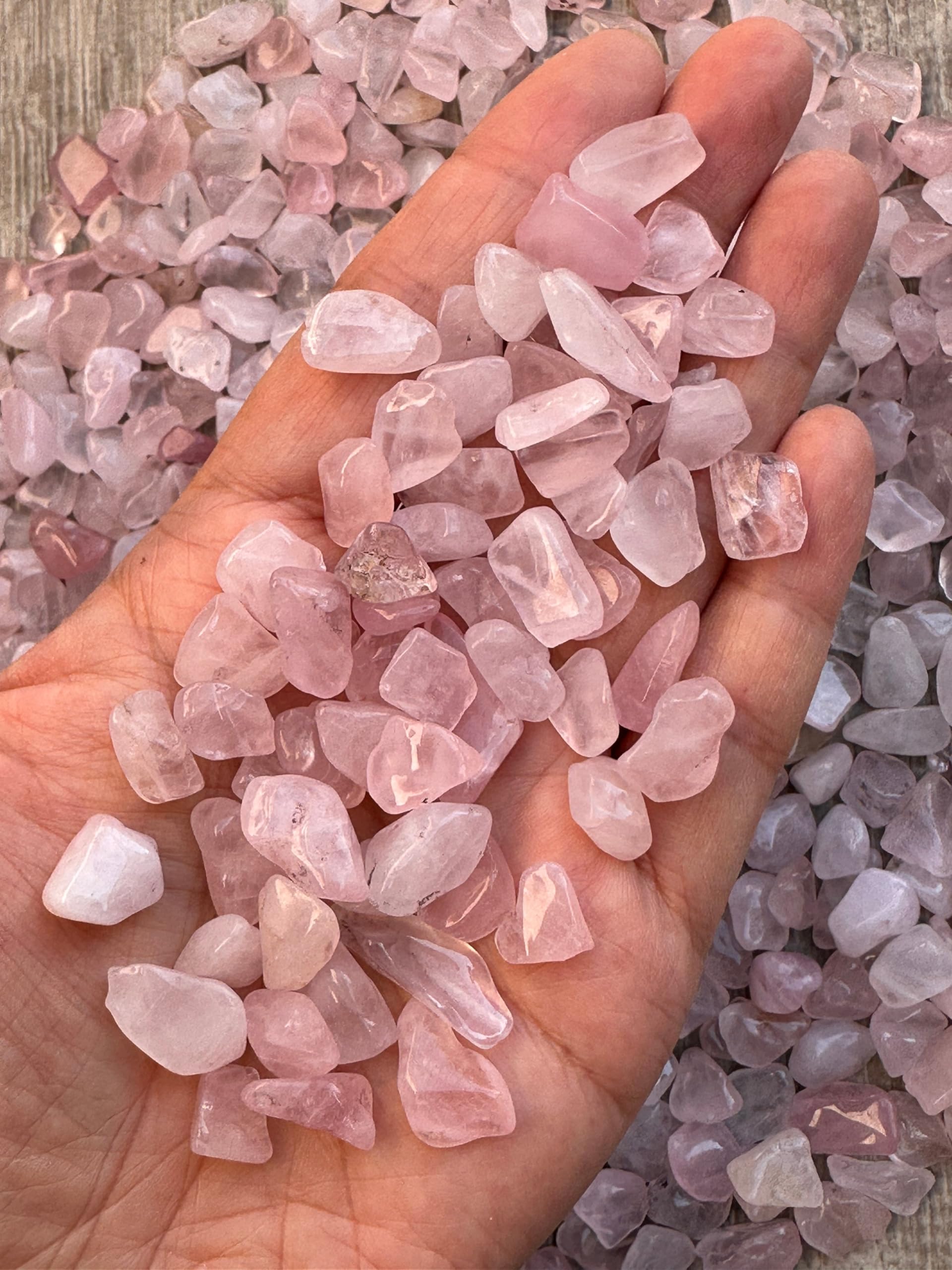 GAF Treasures rose quartz chips for jewelry and beading projects.
