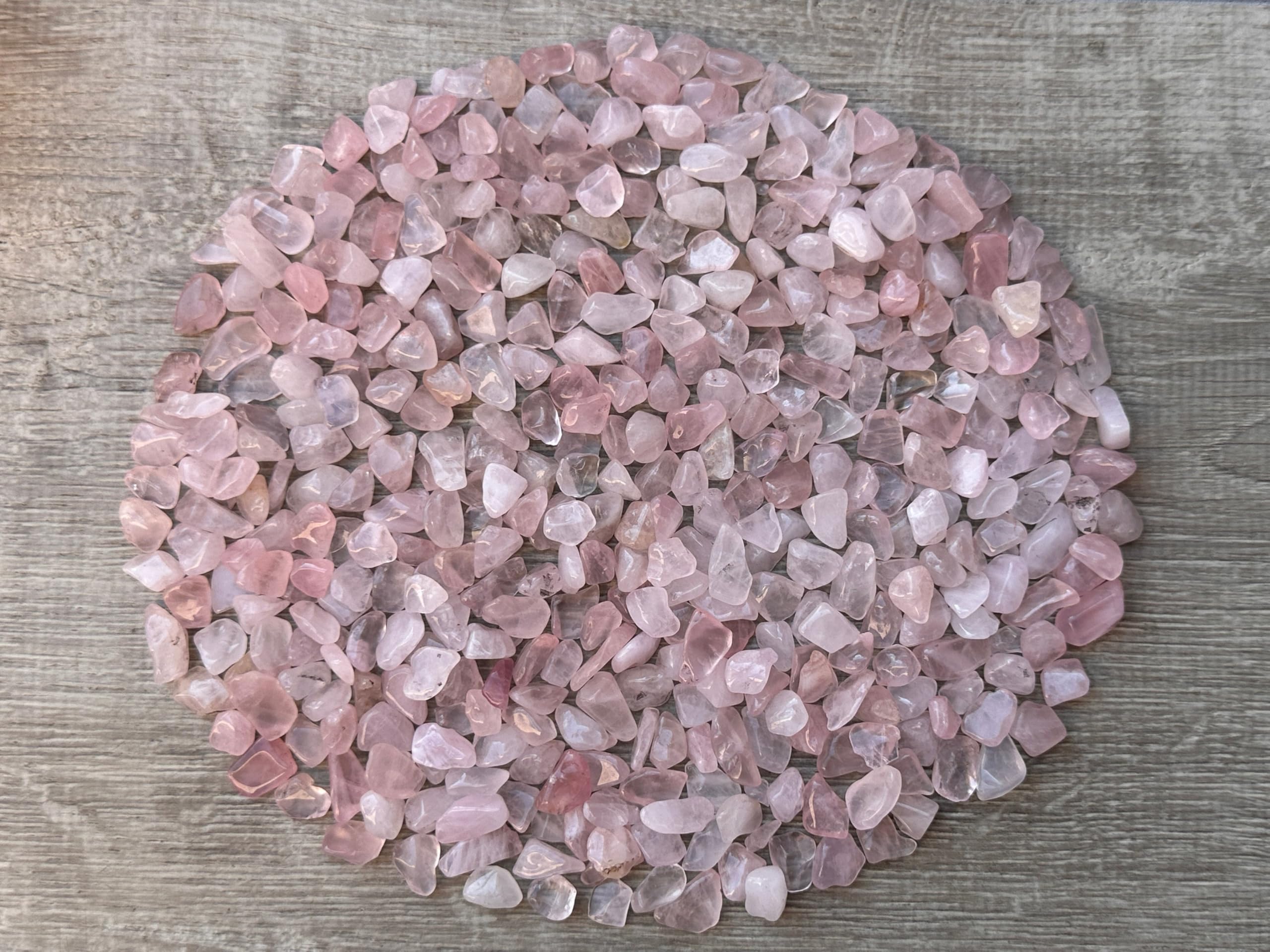 GAF Treasures rose quartz chips, undrilled, perfect for DIY projects and mosaics.