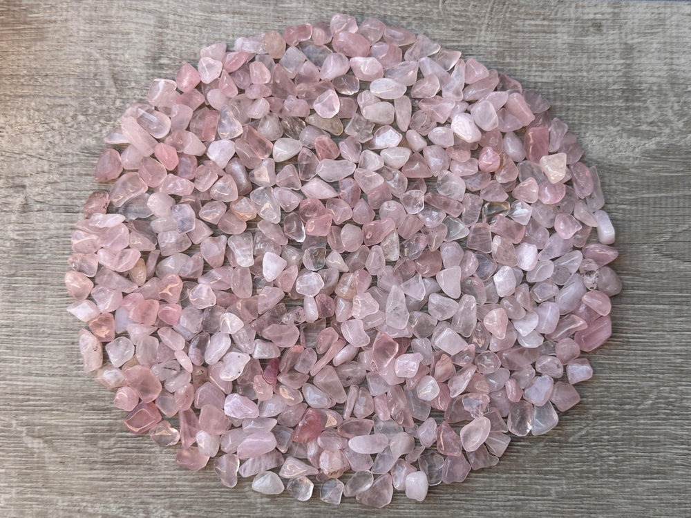 GAF Treasures rose quartz chips, undrilled, perfect for DIY projects and mosaics.