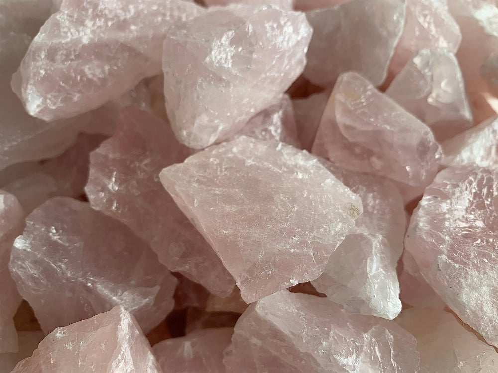 GAF TREASURES Varied color and pattern rose quartz for unique pieces.