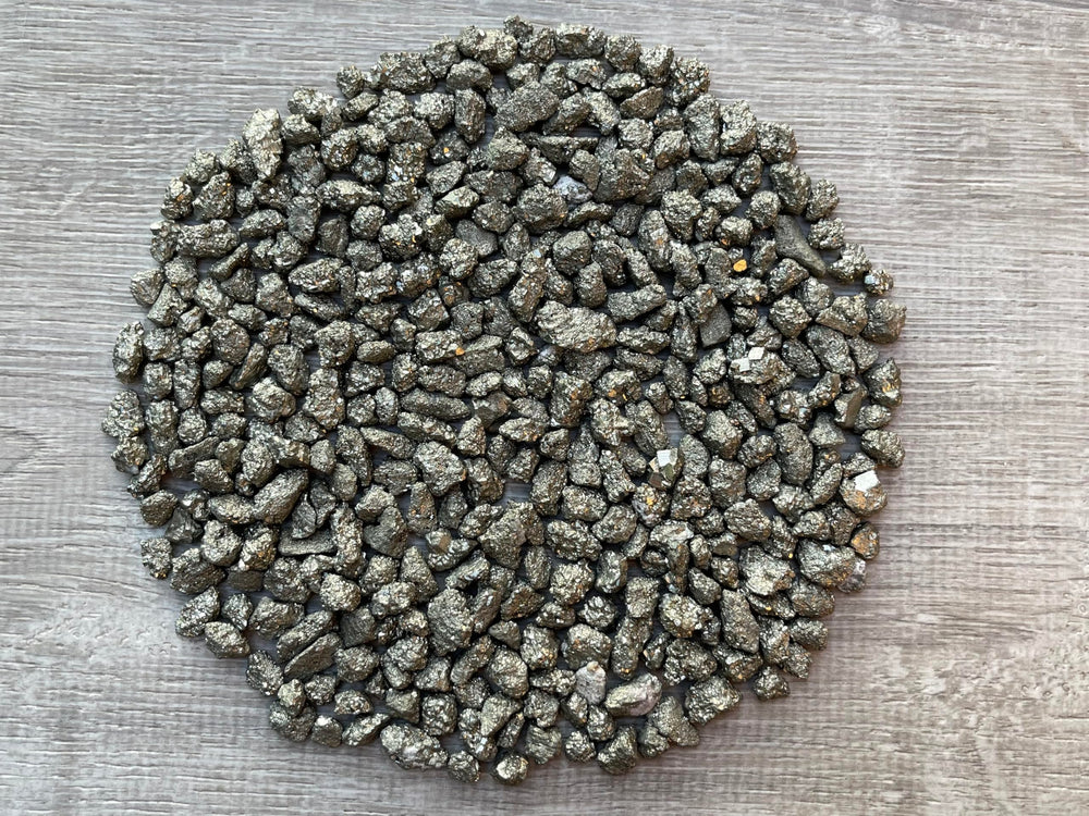 GAF TREASURES Semi-tumbled Pyrite chips with natural metallic shine