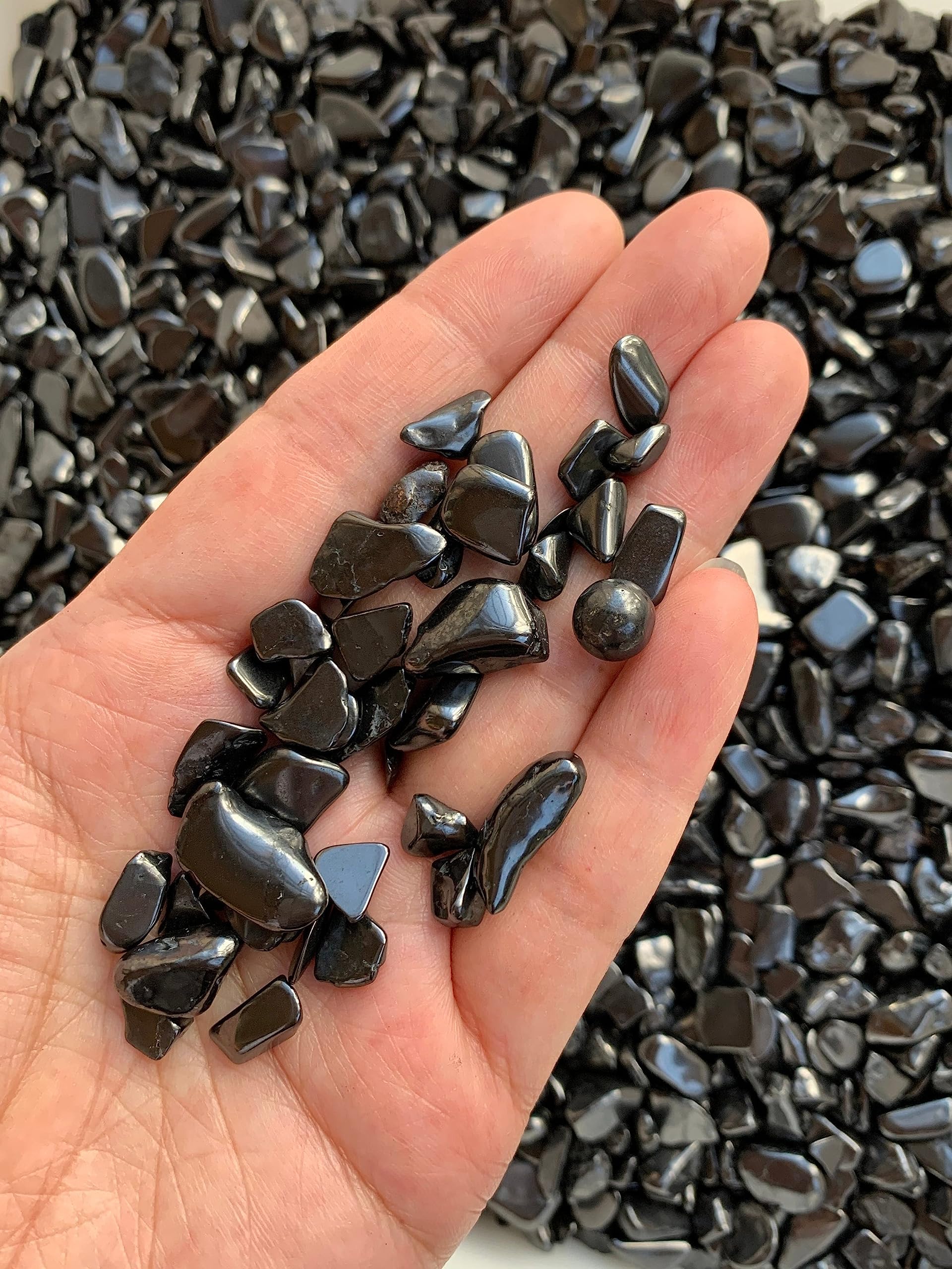 GAF TREASURES Shungite Chips are crushed and undrilled, ideal for jewelry and crafts.
