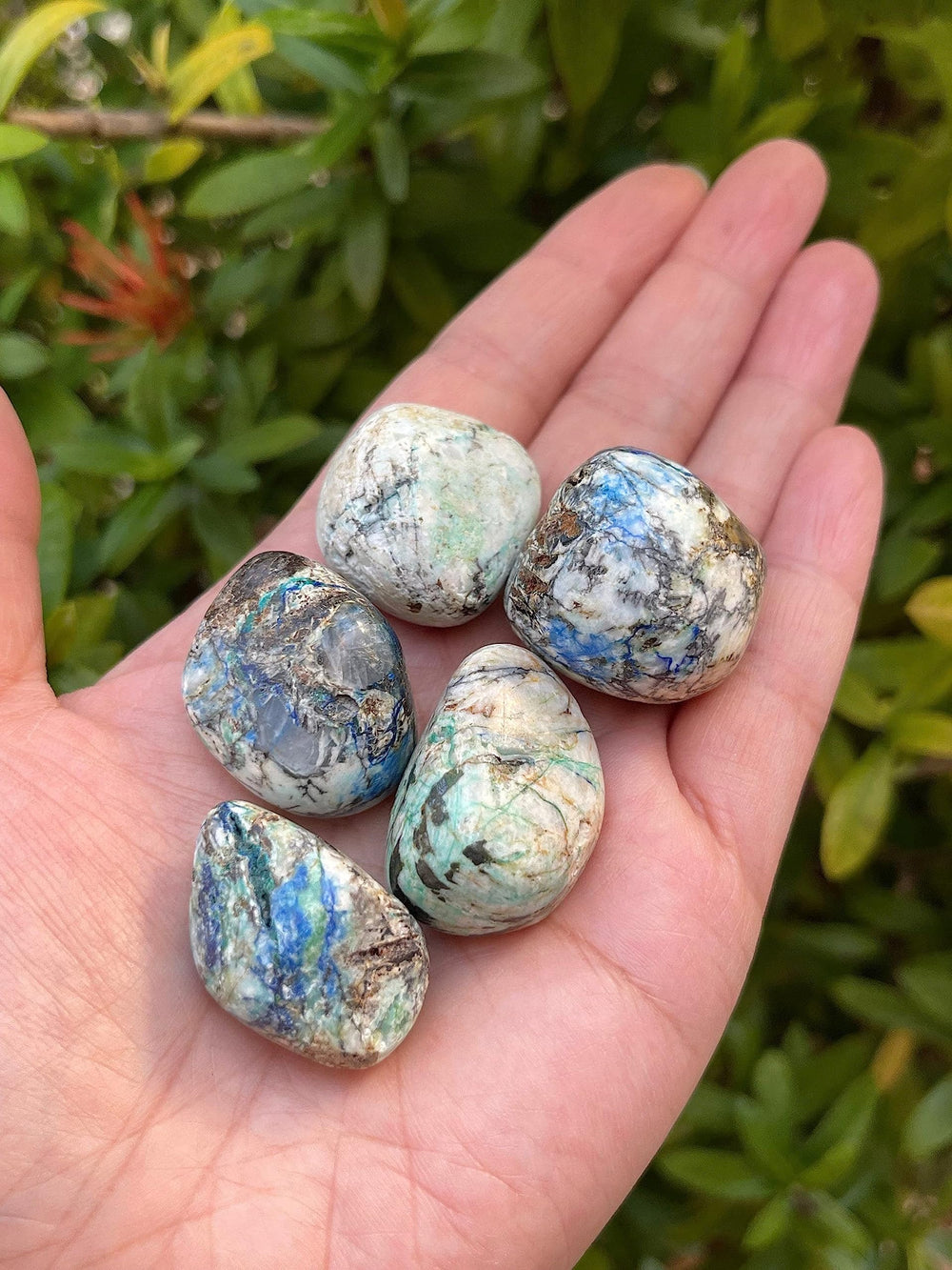 GAF TREASURES small azurite malachite tumblestones 0.75–1.25 inches for pocket carry.