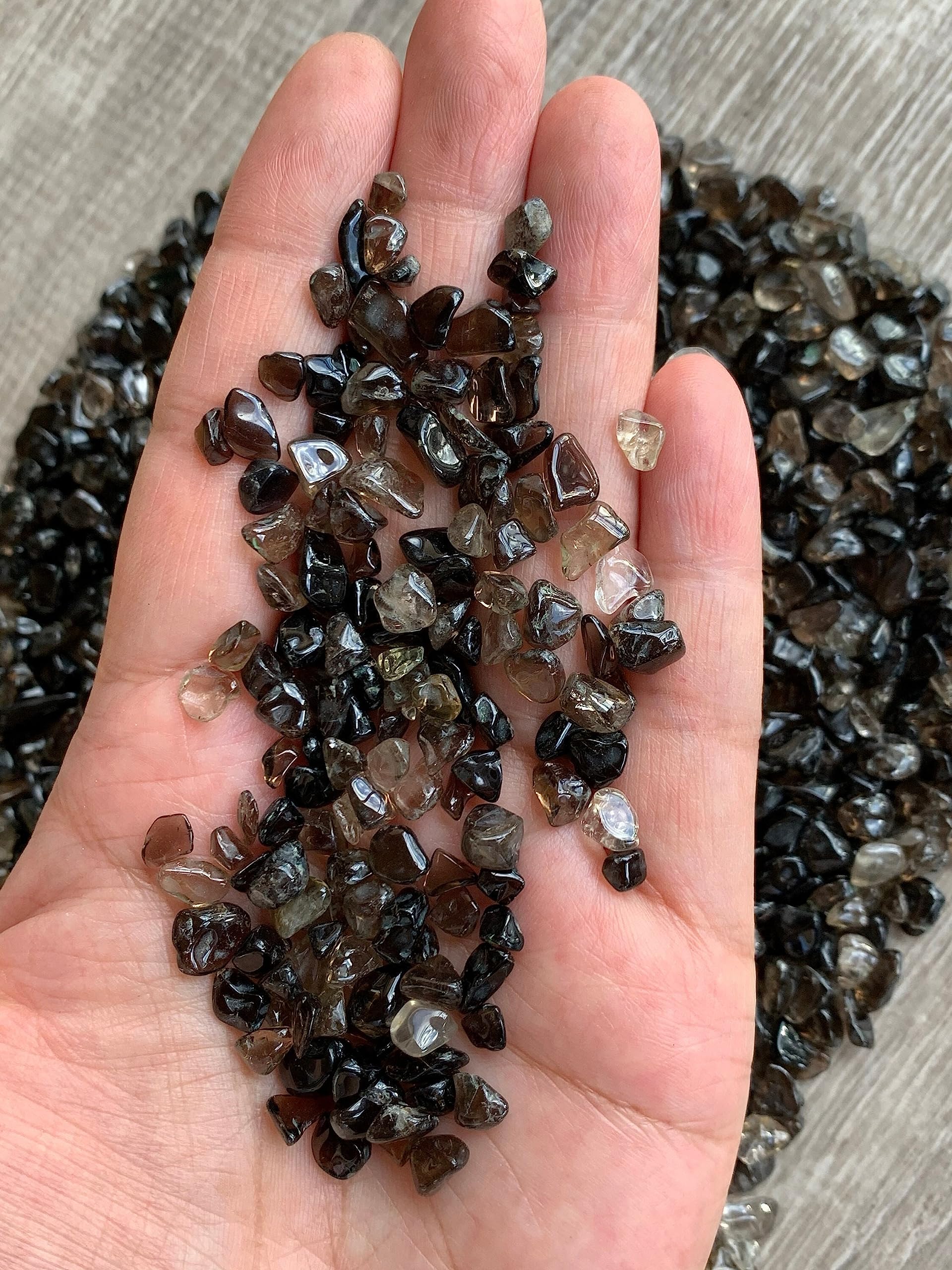 GAF Treasures semi-tumbled smoky quartz chips with smooth edges for mosaics