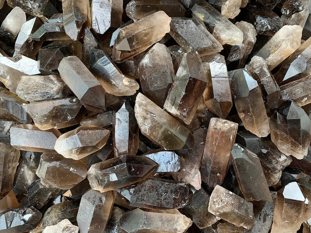 GAF TREASURES smoky quartz points ideal for grid work and environmental focus.