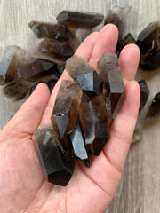 GAF TREASURES smoky quartz points natural sizes 1.3–2.5 inches for focused sessions.