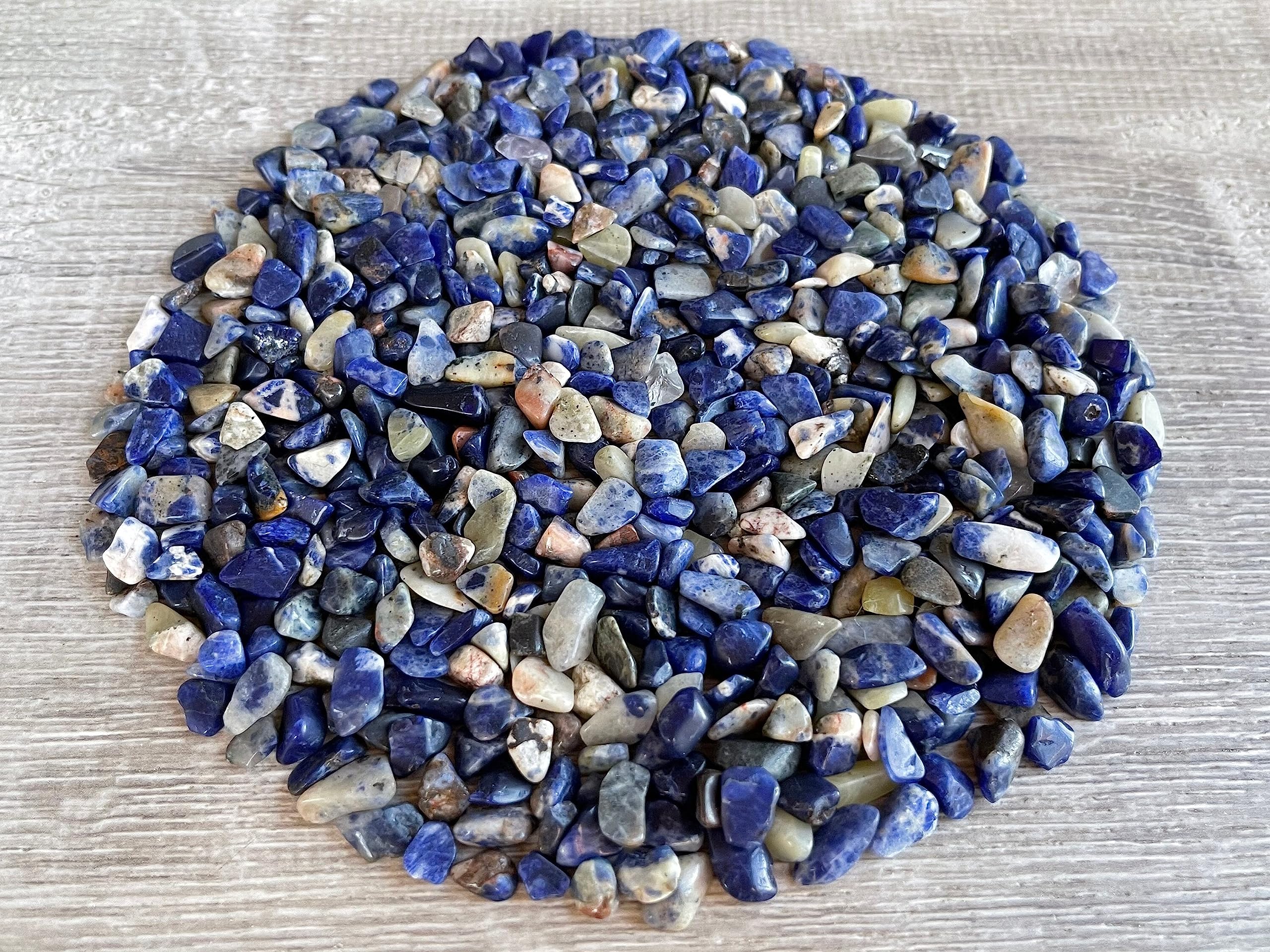 Gaf Treasures sodalite chips bulk packaging ideal for DIY projects.