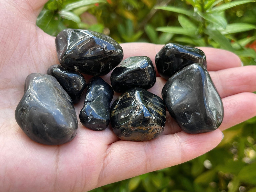 GAF TREASURES display-ready black onyx stones for collection or ritual use.