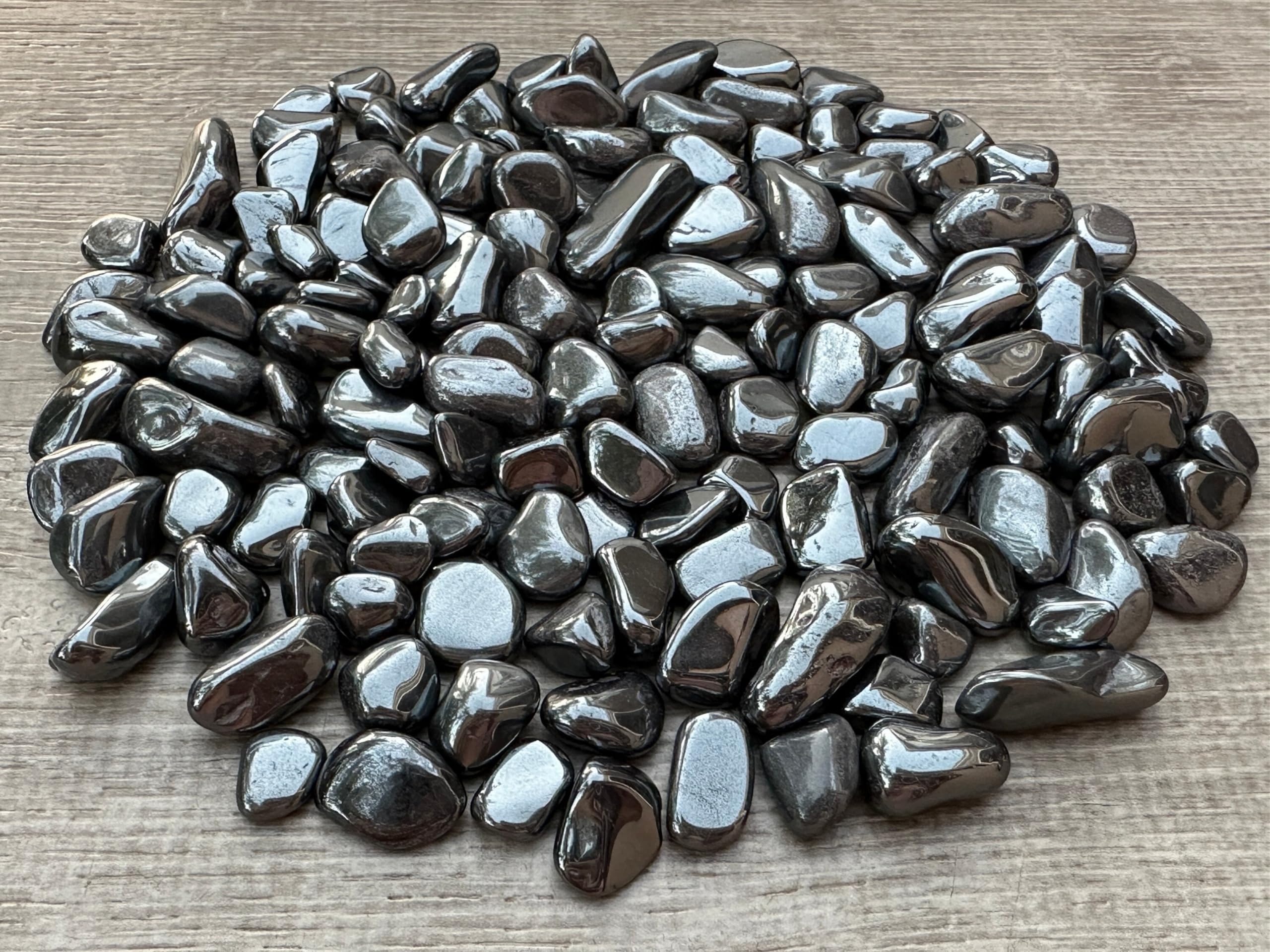 GAF TREASURES hematite large chips for garden decor, adding natural shine to planters.