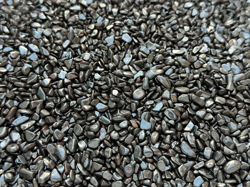 GAF TREASURES hematite large chips undrilled; craft-ready for unique, sustainable projects.