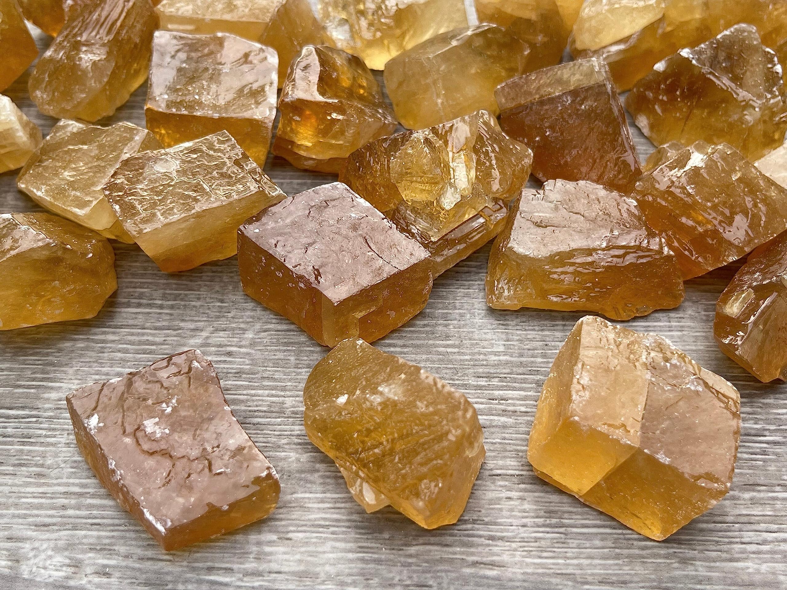 GAF TREASURES honey calcite rough fountain display stones with warm mineral tones