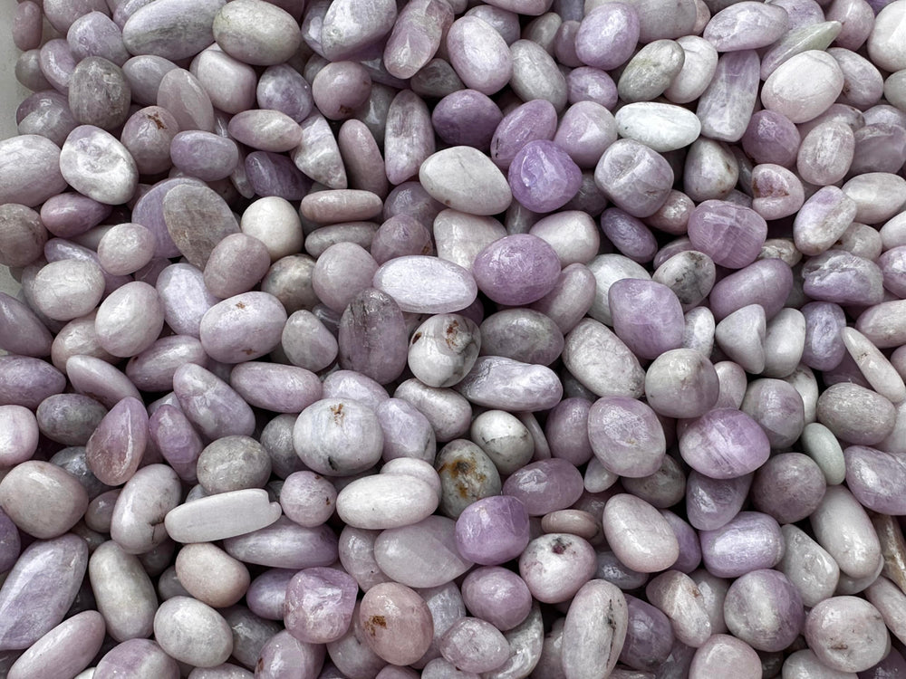 GAF TREASURES Kunzite stones travel well in pouches for on-the-go calm.