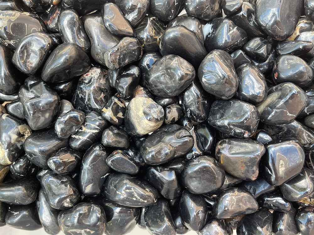 GAF TREASURES natural black onyx with varied patterns and shapes.