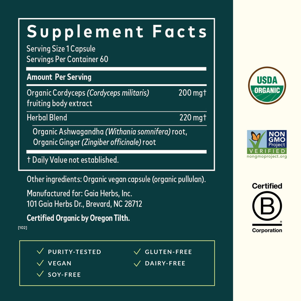 Product label highlights organic ingredients and quality