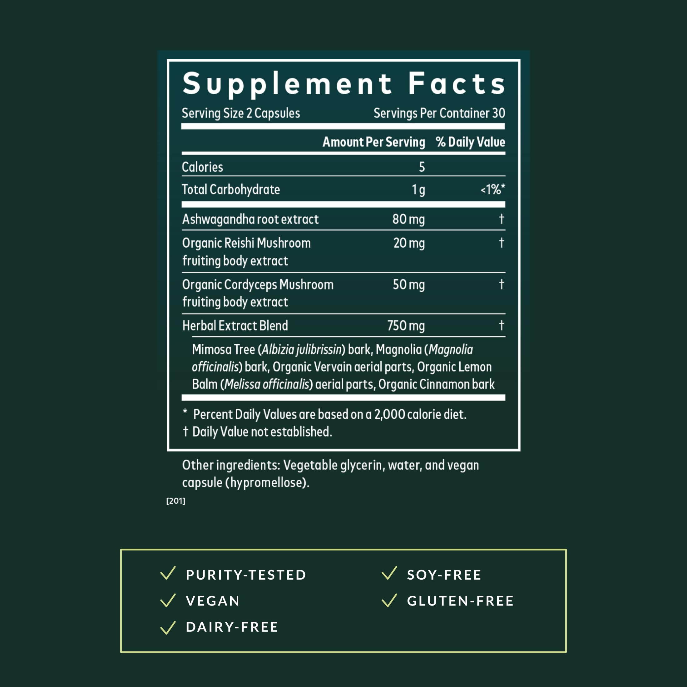 Close-up of Gaia Herbs Adrenal Health Nightly Restore vegan capsules for evening relaxation support.