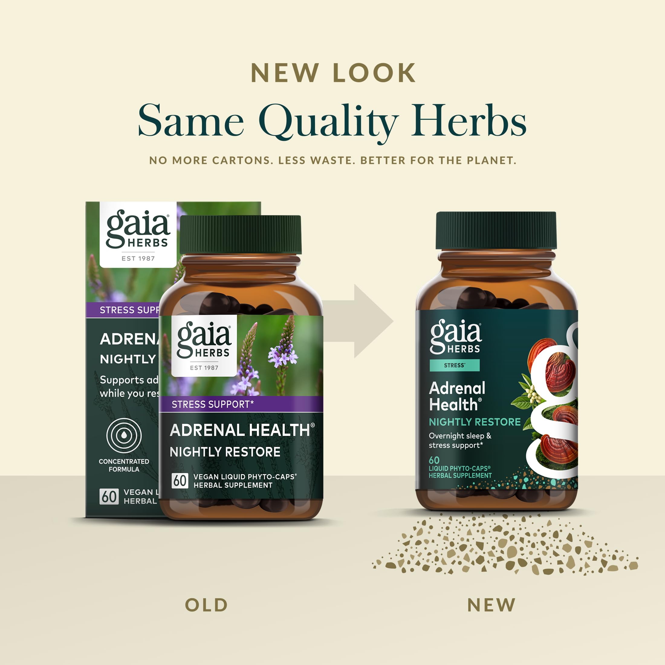 Cordyceps in Gaia Herbs Adrenal Health Nightly Restore supports daily wellness routines.