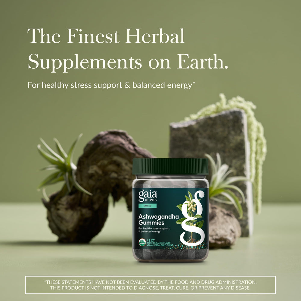 Close-up of Gaia Herbs Ashwagandha Gummies with fruit sweetness