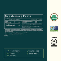 Gaia Herbs Ashwagandha Gummies label detail emphasizing gluten-free and vegan ingredients.
