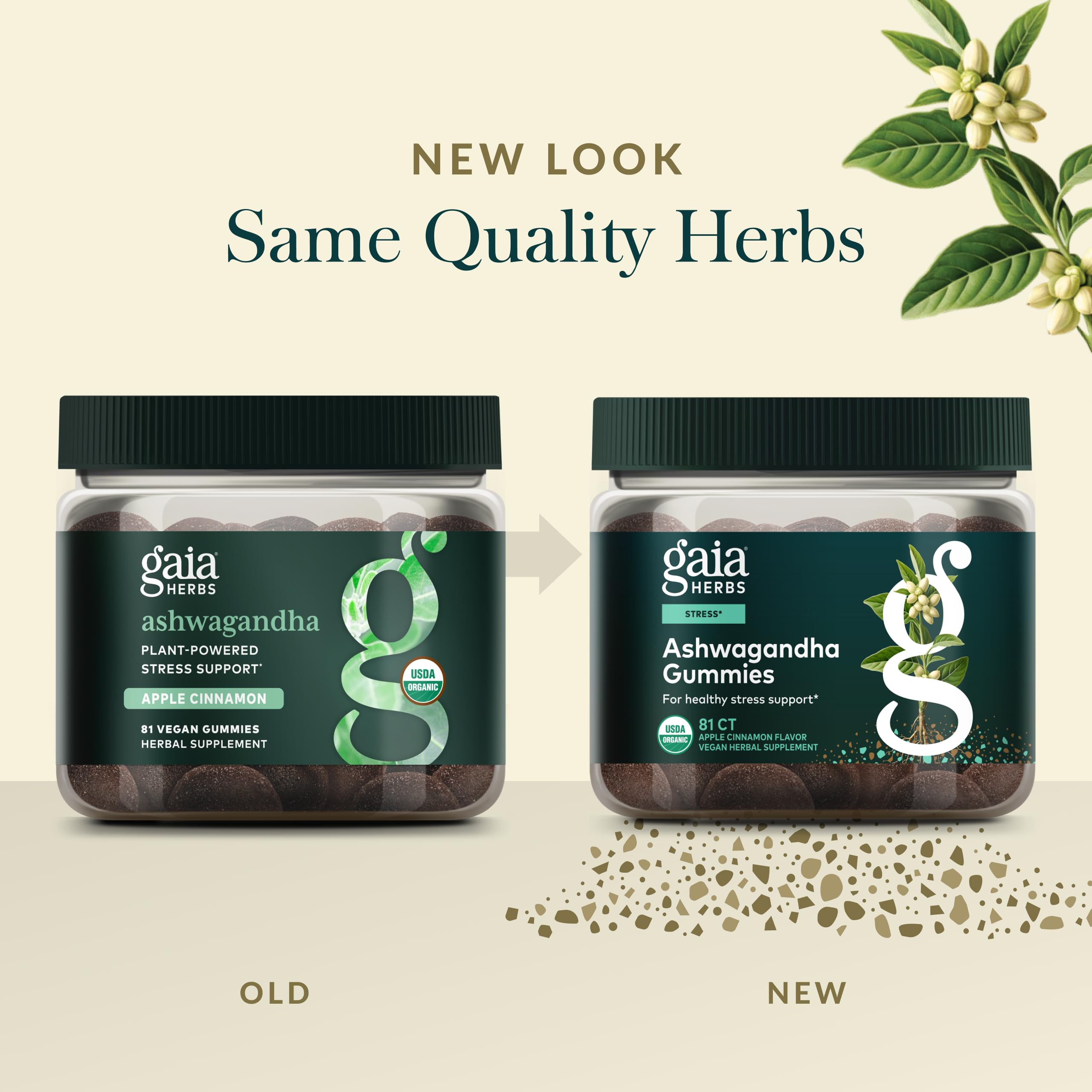 Gaia Herbs Ashwagandha Gummies serving spoon displaying 6 g equivalent per serving.