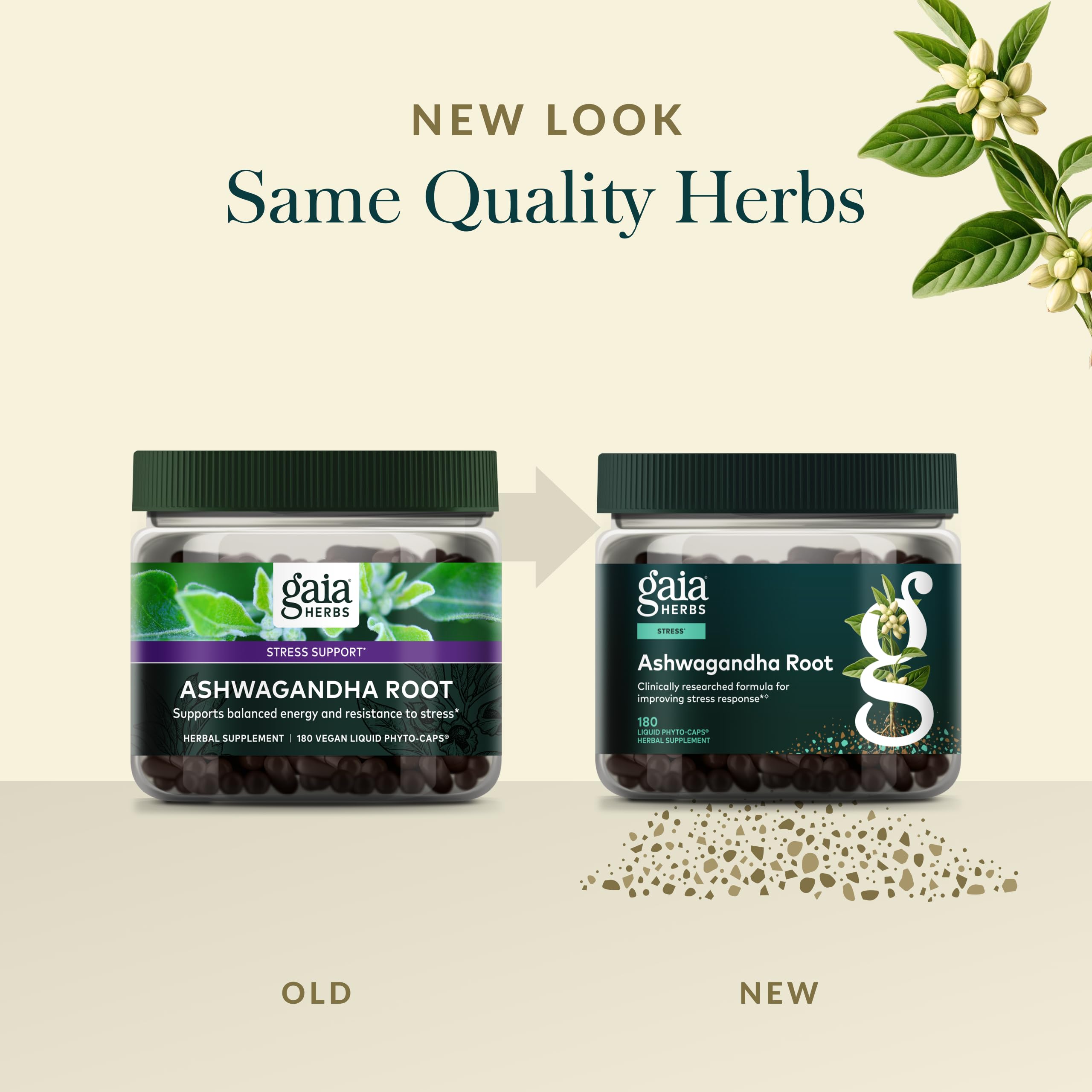 Gaia Herbs Ashwagandha Root vegan caps ideal for on-the-go stress support.